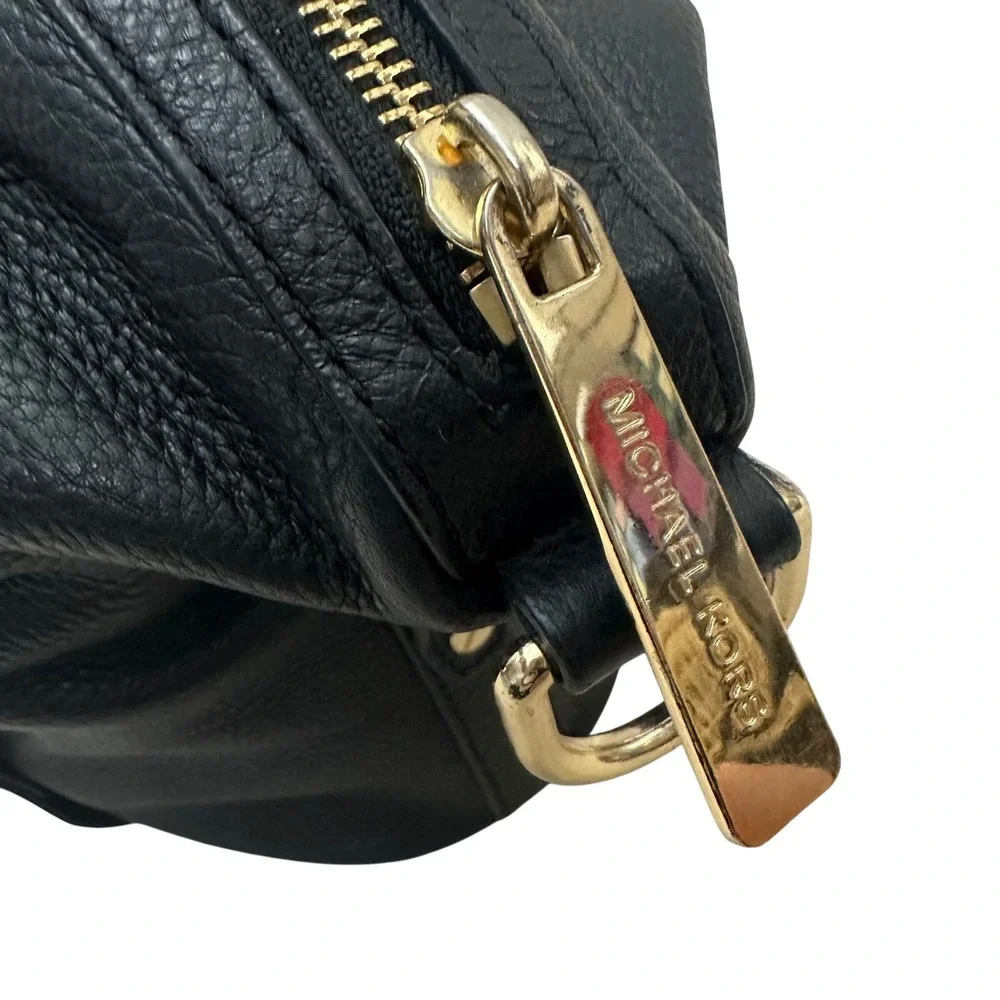 Michael Kors Black Pebbled Leather Satchel‎ Bag Gold Hardware Large Tote Handbag